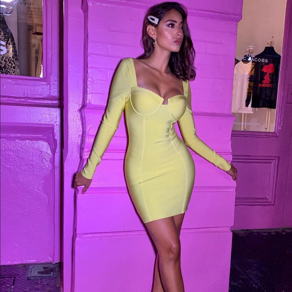MISS CIRCLE YELLOW BANDAGE MINI DRESS - XS